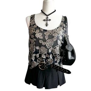 Abercrombie & Fitch Sleeveless Mesh Black and Metallic Sequins Blouse XS